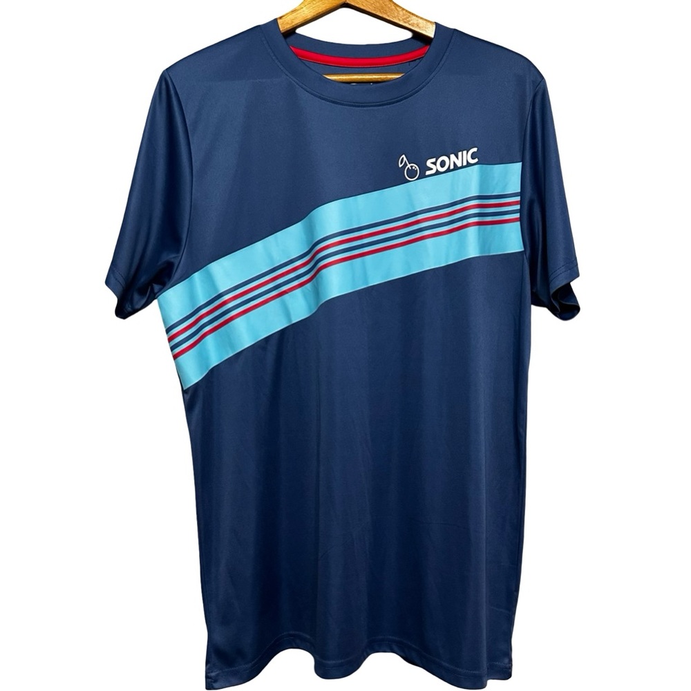 Sonic Drive-In Employee Work Shirt Large Blue Performance Tee Uniform Top